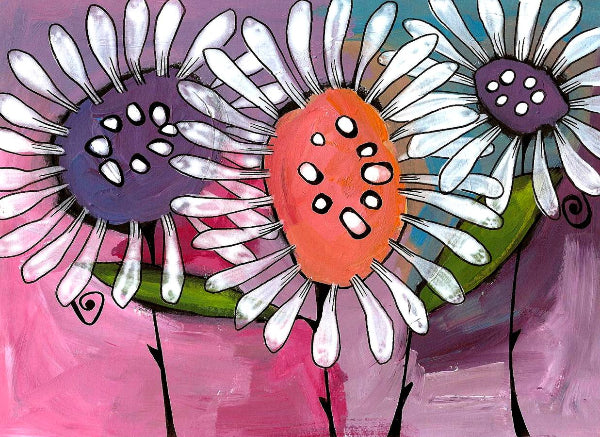 Three Big Daisies Sparkling Art Print