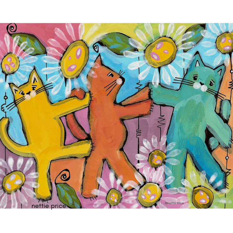 Tres Kitty Congo Three Cats Dancing Sparkling Art Print