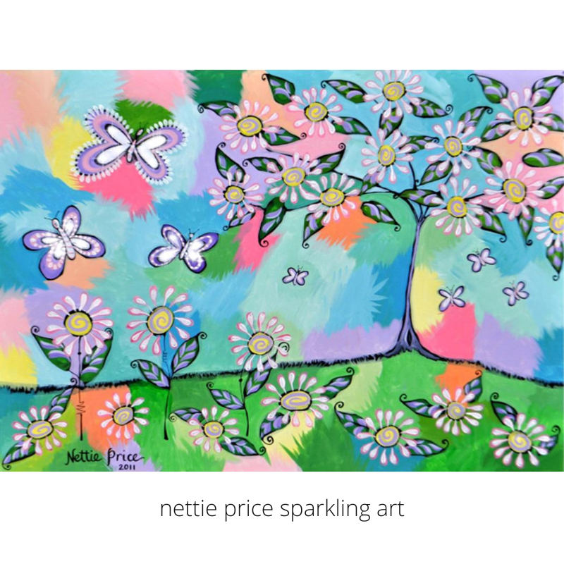 Butterflies & Daisy Tree Sparkling Art Print