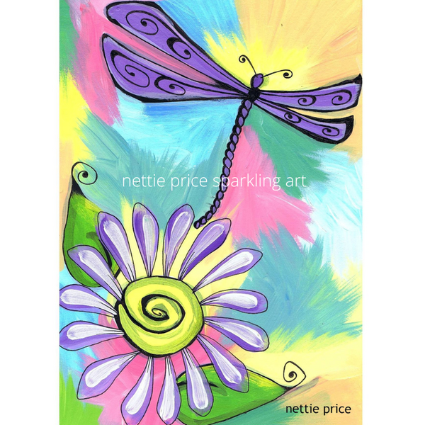 Dragonfly Daisy Sparkling Art Print