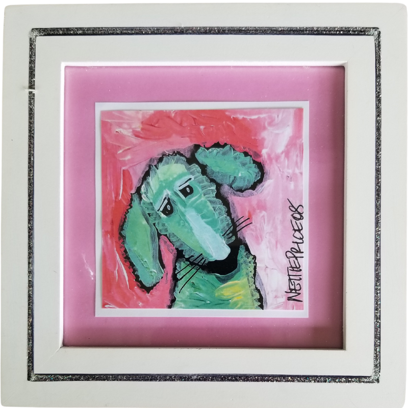 Green Dog Sparkling Framed Print 8x8