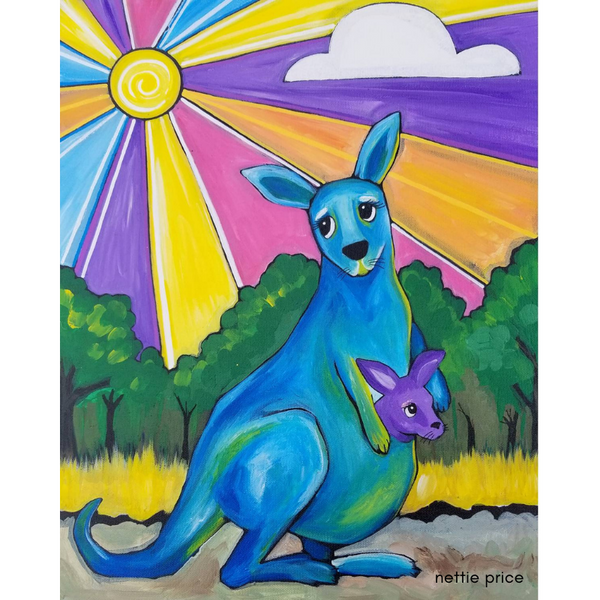 Momma Baby Kangaroo Sparkling Art Print
