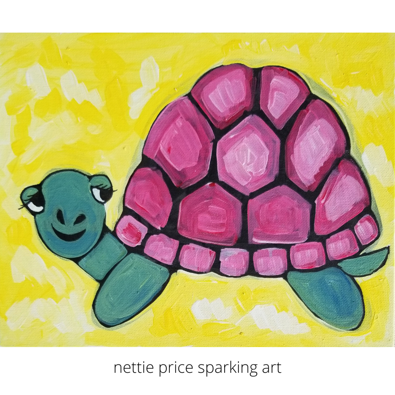 Turtle Original Acrylic Sparkling Painting on Canvas Board 8x10